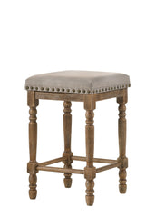 Set of 2pc Counter Height Stools Oak Finish Beige Fabric Seating Nailhead Trim Wooden Traditional Dining Room Furniture