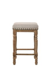 Set of 2pc Counter Height Stools Oak Finish Beige Fabric Seating Nailhead Trim Wooden Traditional Dining Room Furniture