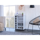 Bar Cart, Glass Door, Four Casters, Two Shelves, White