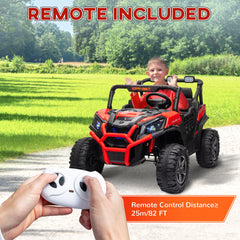 Qaba 2 Seater Electric Car for Kids, 24V Battery Powered Ride on Car with Remote Control, 3 Speed, Slow Start, LED Lights, Music, Horn, Spring Suspension for 3-8 Years, Red