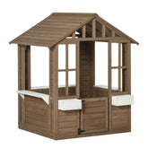 Outsunny Kids Wooden Playhouse, Outdoor Garden Games Cottage, with Working Door, Windows, Flowers Pot Holder, 47" x 38" x 54"