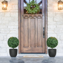 HOMCOM 1.3' (15.7") Artificial Boxwood Topiary Trees with Ground Stake, UV Resistant Set of 2 Ball Shaped Trees, Indoor Outdoor Fake Plants for Home Office & Living Room Décor