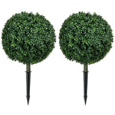 HOMCOM 1.3' (15.7") Artificial Boxwood Topiary Trees with Ground Stake, UV Resistant Set of 2 Ball Shaped Trees, Indoor Outdoor Fake Plants for Home Office & Living Room Décor
