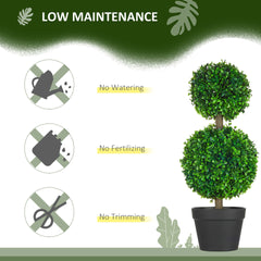 HOMCOM Artificial Plant for Home Decor Indoor & Outdoor Fake Plants Artificial Tree in Pot, 2 Ball Boxwood Topiary Tree for Home Office, Living Room Decor, Green