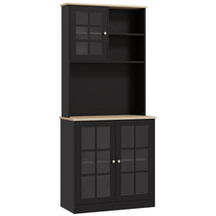 HOMCOM Kitchen Pantry Cabinet, 72" Freestanding Storage Cabinet with Hutch, Large Countertop, Glass Doors and Adjustable Shelves, Microwave Cabinet, Coffee Bar Cabinet for Dining Room, Black