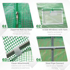 Outsunny 15' x 6' x 7' Walk-in Tunnel Greenhouse Garden Plant Growing House with Door and Ventilation Window, Green