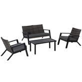 Outsunny 4 Piece Patio Furniture Set, 2 PE Wicker Chairs, Loveseat Sofa, Outdoor Coffee Table, Soft Cushions, Couch & Armchairs for Backyard, Garden, Black