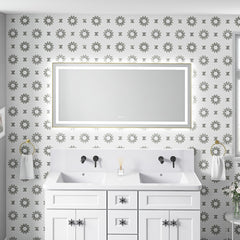 60 x 28 Inch LED Bathroom Mirror with Front and Backlight, Wall Mounted Vanity Mirror with Aluminum Frame, Anti-Fog, Memory, 3 Colors, Stepless Dimmable