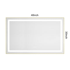 48 x 30 Inch LED Bathroom Mirror with Front and Backlight, Wall Mounted Vanity Mirror with Aluminum Frame, Anti-Fog, Memory, 3 Colors, Stepless Dimmable