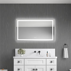 48 x 28 Inch LED Bathroom Mirror with Front and Backlight, Wall Mounted Vanity Mirror with Aluminum Frame, Anti-Fog, Memory, 3 Colors, Stepless Dimmable