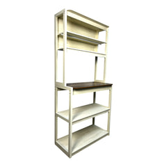 39.37" White and Rustic Brown color 5-Tier Bakers Rack for Kitchen with Storage, Coffee Bar, Kitchen Shelves, Microwave Stand