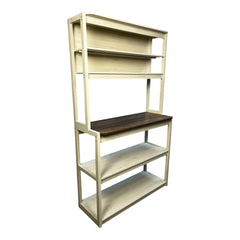 39.37" White and Rustic Brown color 5-Tier Bakers Rack for Kitchen with Storage, Coffee Bar, Kitchen Shelves, Microwave Stand