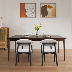 Linen Grey Cotton-Linen Fabric Upholstered Dining Chair with Black Solid Wood Legs, Armless Chair Set of 2 for Kitchen, Restaurant, Living, Meeting Room
