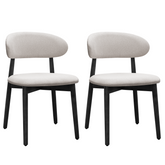 Linen Grey Cotton-Linen Fabric Upholstered Dining Chair with Black Solid Wood Legs, Armless Chair Set of 2 for Kitchen, Restaurant, Living, Meeting Room