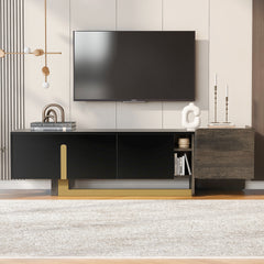 VIBE HAUS 66.7'' Light Luxury TV Stand for TVs up to 70 Inches, Modern TV Cabinet with Metal Legs, 1 Drawer, 2 Cabinets and Adjustable Shelves for Living room