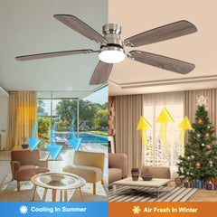 Modern 52 Inch Led Ceiling Fan With 6 Speed Wind 5 Blades Remote Control Reversible DC Motor With Light
