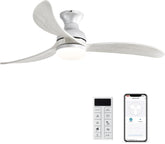 52 Inch Modern Ceiling Fan With 3 Color Dimmable Solid Wood Blades Remote Control Reversible DC Motor For Bedroom