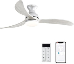 52 Inch Modern Ceiling Fan With 3 Color Dimmable Solid Wood Blades Remote Control Reversible DC Motor For Bedroom