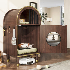 Cat Litter Box Enclosure , 2-in-1 Condo Cat Bed, Cat Shelter Furniture with Two-Level Cozy Haven for 2 Cats, Cute Kitty Condo for Sleeping, Luxury Cat House& Furniture, Espresso