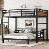 Full XL over Full XL Metal Bunk Bed/Metal Loft Bed,Separable Bunk Beds,with raised security fence,Walnut Color