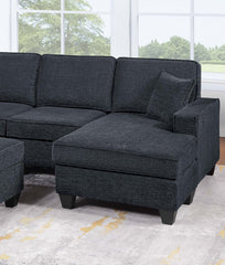 Slate Black Finish Contemporary Style 5pc Sectional Set Left Arm Loveseat With USB Port Corner Wedges Ottoman Armless Chairs Right Arm Loveseat With Chaise Primary Living Room
