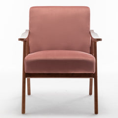Accent Chair with Velvet Upholstery and Solid Wood Frame, Classic Mid-Century Modern Living Room Furniture for Extra Seating, Rose
