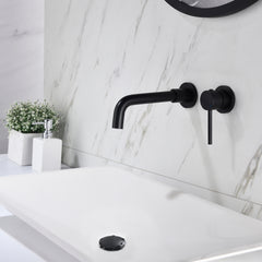 Wall Mounted Single Handle Bathroom Sink Faucet with Pop-Up Drain (No Overflow)