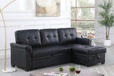 Jardin 84"W Black Vegan Leather Modern Reversible Sleeper Sectional Sofa with Storage Chaise