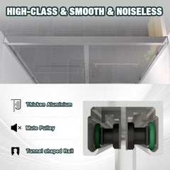 56-60"x58" Aluminum Frame Double Sliding Bathtub Screen, Bypass Bathroom Sliding Door with Premium 1/4" (6mm) Clear Tempered Glass, Chrome Hardware Sliding Glass Shower Enclosure,Chrome Finished