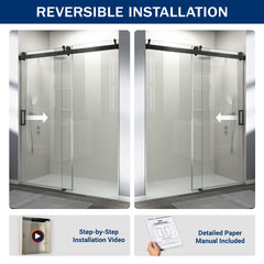 56" - 60" (W) x 76" (H) Frameless Soft-closing Shower Door, 1/4" (6mm) Tempered Glass Single Sliding with Explosion-proof Film, Matte Black GF-24D01-60MBX
