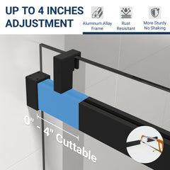 56" - 60" (W) x 76" (H) Frameless Soft-closing Shower Door, 1/4" (6mm) Tempered Glass Single Sliding with Explosion-proof Film, Matte Black GF-24D01-60MBX