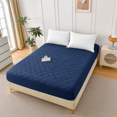 Diamond-patterned ultrasonic waterproof quilted fitted sheet, navy blue, King size