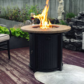 30" Propane Gas Fire Pit Table, 50000 BTU Round Steel Fire Pit with Imitation Wood Grain Finish for Outside Patio Deck Garden Backyard- Black