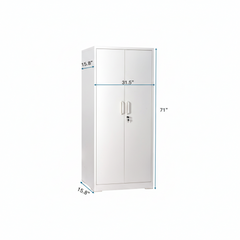 Container Furniture Direct Ironclad 71" Metal Storage Cabinet with Locking Doors and 4 Adjustable Shelves, Heavy-Duty Steel Cabinet for Garage, Laundry, Office, or Warehouse, Cream White
