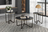 Round Coffee Table and End Tables 3pc Set Black Tempered Glass Top Metal Frame Modern Living Room Furniture