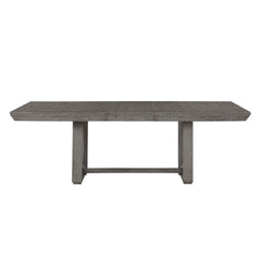 Rustic Design Dining Table 7pc Set Gray Finish Table w Extension leaf and 6x Fabric Upholstered Side Chairs Modern Dining Room Furniture