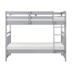 Bunk Bed Twin Over Twin Gray Finish Sturdy Wood Frame Guard Rails Youth Bedroom Furniture 1pc