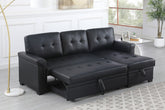 Lucca 84"W Black Vegan Leather Modern Reversible Sleeper Sectional Sofa with Storage Chaise