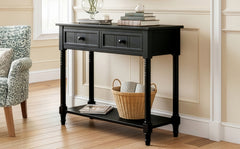 TREXM Daisy Series Console Table Traditional Design with Two Drawers and Bottom Shelf (Black)