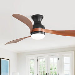 52-Inch Ceiling Fan With Light And Remote Control,With 3 ABS Fan Blades,Flush Mount Ceiling Fan with Reversible DC Motor,6 Wind Speed Adjustable,Dimmable Light
