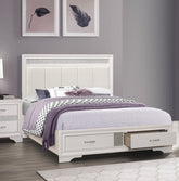 Modern Glam White Finish 1pc Queen Platform Bed with Drawers Storage Upholstered Headboard Silver Glitter Accent Wooden Bedroom Furniture