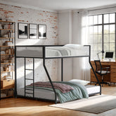 Contemporary Style Twin Over Full Metal Bunk Bed Attached Ladder Mattress Ready Black Finish Full Metal Construction