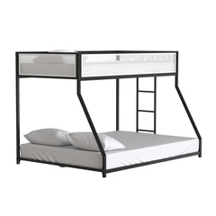 Contemporary Style Twin Over Full Metal Bunk Bed Attached Ladder Mattress Ready Black Finish Full Metal Construction