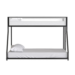 Contemporary Style Twin Over Full Metal Bunk Bed Attached Ladder Mattress Ready Black Finish Full Metal Construction