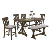 Omal Counter Height Dining Chair Set of 2, Brown Slatted Back, Gray Fabric