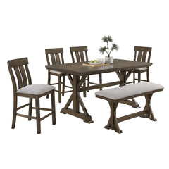 Omal Counter Height Dining Chair Set of 2, Brown Slatted Back, Gray Fabric