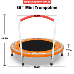 36inch Mini Trampoline for Kids Ages 1-6 Indoor Outdoor Trampoline with Handle Fun for Kids