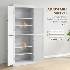HOMCOM 72.5" Freestanding Kitchen Pantry Cabinet, Tall Storage Cabinet with 4 Doors and 2 Adjustable Shelves for Dining Room, White Wood Grain