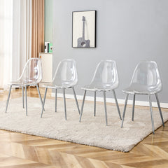 Modern minimalist transparent dining chair, plastic chair, armless crystal chair, Nordic creative makeup stool, negotiation chair, silver plated metal leg 6-piece set, TW-1200