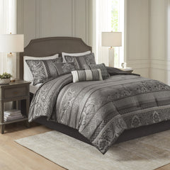 7 Piece Jacquard Comforter Set Grey Cal King